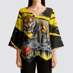 Personalised Richmond Tigers Football Kimono Sleeve Blouse Melbourne City Skyline Graphic Fierce Mascot Art