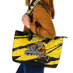 Personalised Richmond Tigers Football Leather Tote Bag Melbourne City Skyline Graphic Fierce Mascot Art