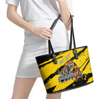 Personalised Richmond Tigers Football Leather Tote Bag Melbourne City Skyline Graphic Fierce Mascot Art