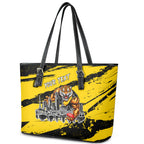 Personalised Richmond Tigers Football Leather Tote Bag Melbourne City Skyline Graphic Fierce Mascot Art