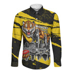 Personalised Richmond Tigers Football Long Sleeve Button Shirt Melbourne City Skyline Graphic Fierce Mascot Art