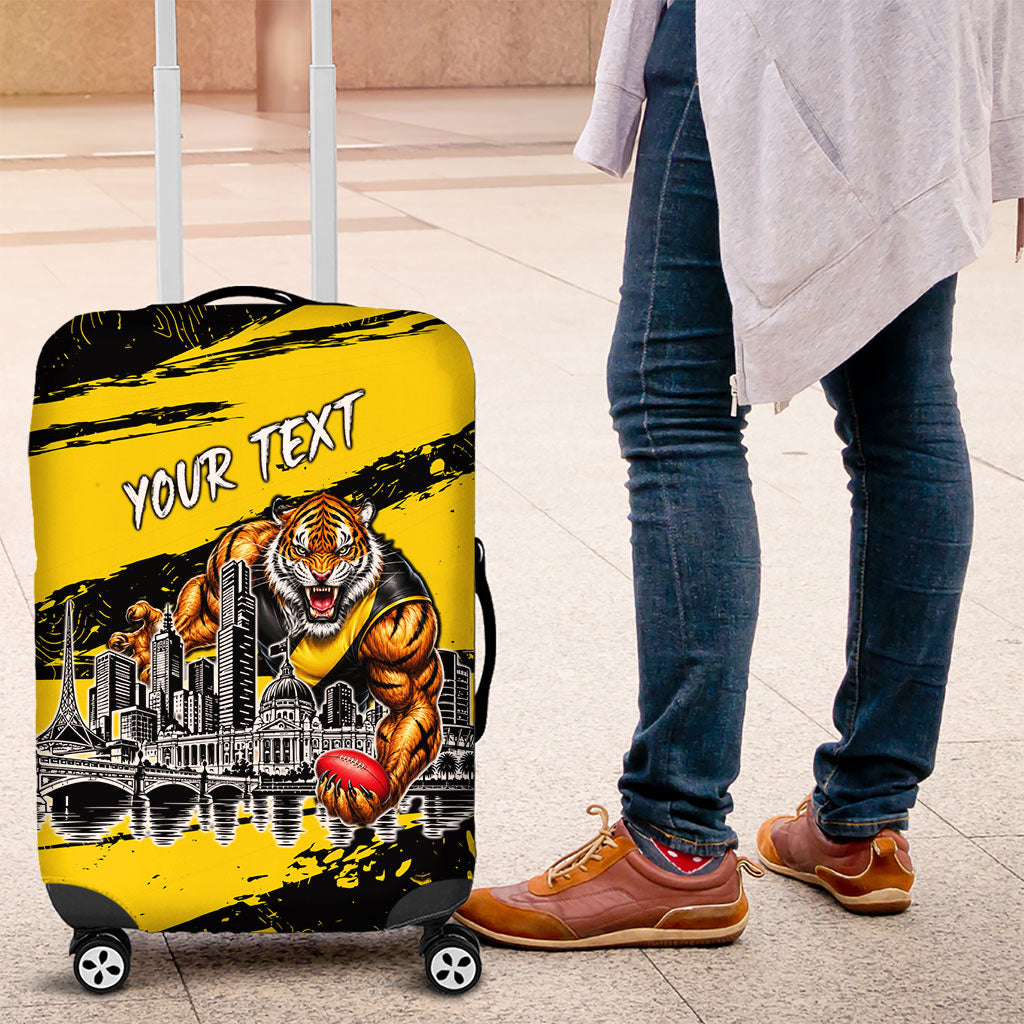 Personalised Richmond Tigers Football Luggage Cover Melbourne City Skyline Graphic Fierce Mascot Art