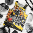 Personalised Richmond Tigers Football Men Tank Top Melbourne City Skyline Graphic Fierce Mascot Art