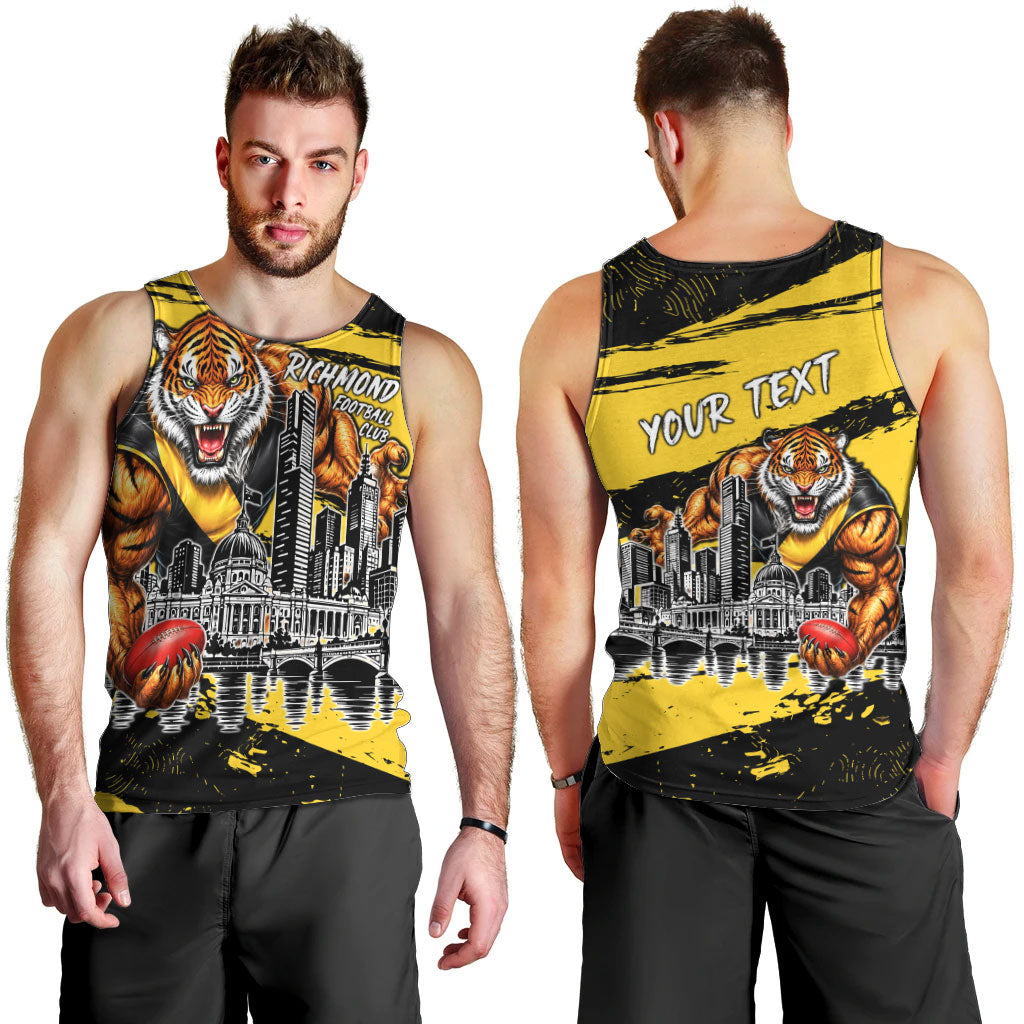 Personalised Richmond Tigers Football Men Tank Top Melbourne City Skyline Graphic Fierce Mascot Art