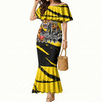 Personalised Richmond Tigers Football Mermaid Dress Melbourne City Skyline Graphic Fierce Mascot Art