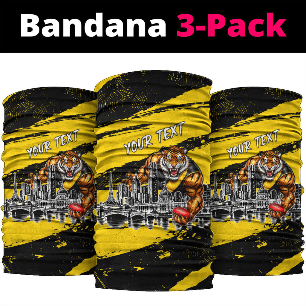 Personalised Richmond Tigers Football Neck Gaiter Melbourne City Skyline Graphic Fierce Mascot Art