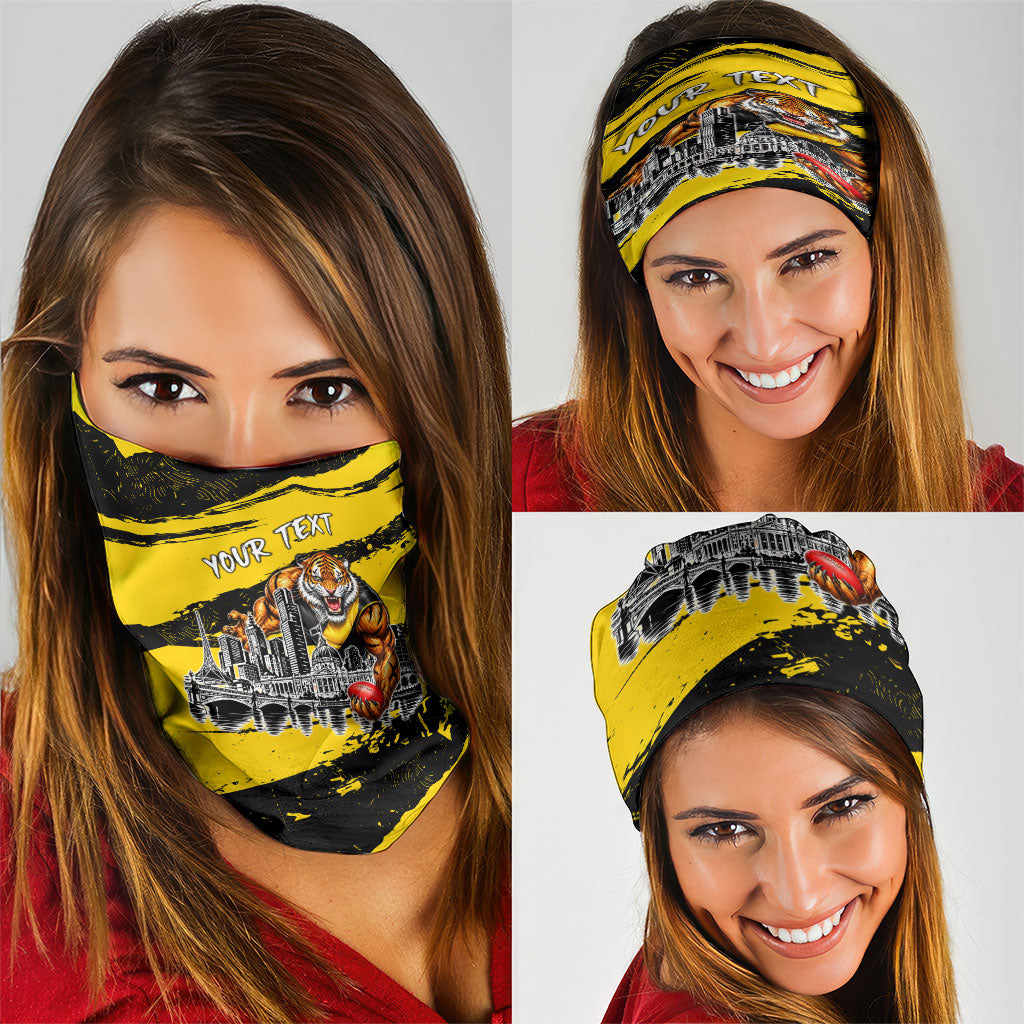 Personalised Richmond Tigers Football Neck Gaiter Melbourne City Skyline Graphic Fierce Mascot Art