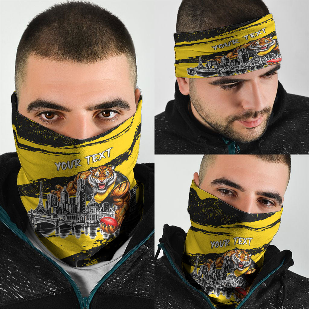 Personalised Richmond Tigers Football Neck Gaiter Melbourne City Skyline Graphic Fierce Mascot Art