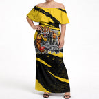 Personalised Richmond Tigers Football Off Shoulder Maxi Dress Melbourne City Skyline Graphic Fierce Mascot Art