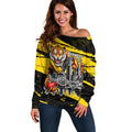 Personalised Richmond Tigers Football Off Shoulder Sweater Melbourne City Skyline Graphic Fierce Mascot Art