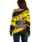 Personalised Richmond Tigers Football Off Shoulder Sweater Melbourne City Skyline Graphic Fierce Mascot Art