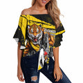 Personalised Richmond Tigers Football Off Shoulder Wrap Waist Top Melbourne City Skyline Graphic Fierce Mascot Art