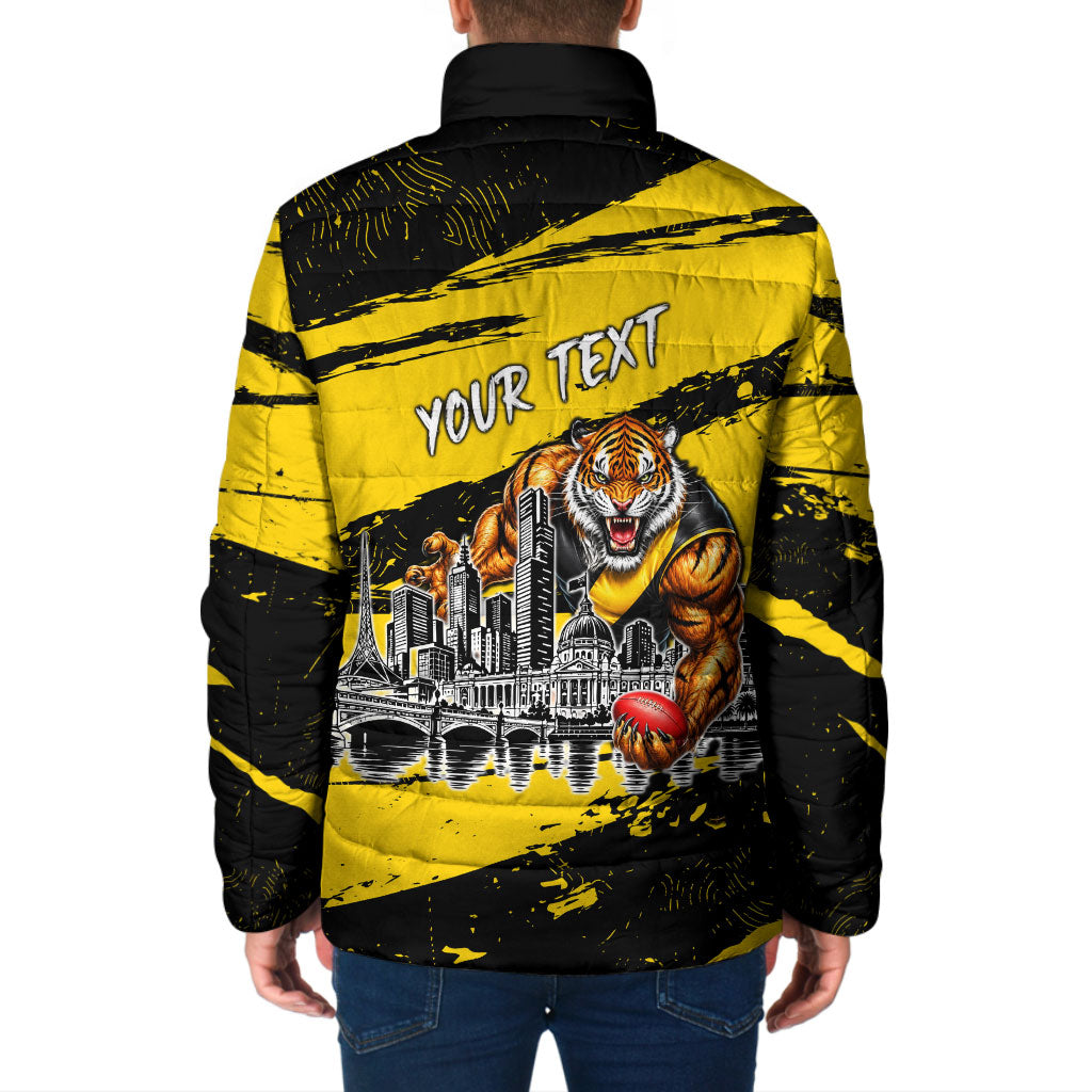 Personalised Richmond Tigers Football Padded Jacket Melbourne City Skyline Graphic Fierce Mascot Art