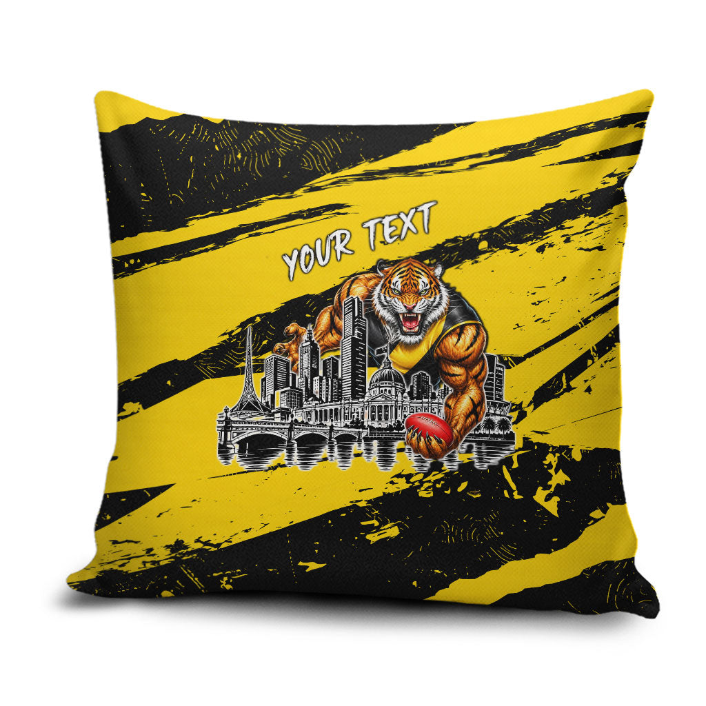 Personalised Richmond Tigers Football Pillow Cover Melbourne City Skyline Graphic Fierce Mascot Art