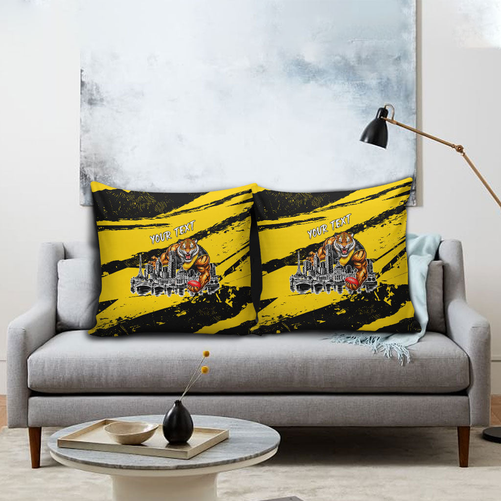 Personalised Richmond Tigers Football Pillow Cover Melbourne City Skyline Graphic Fierce Mascot Art