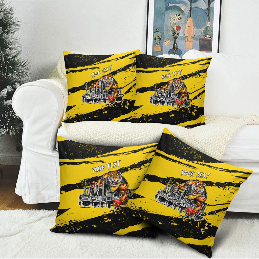 Personalised Richmond Tigers Football Pillow Cover Melbourne City Skyline Graphic Fierce Mascot Art