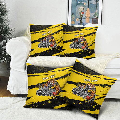 Personalised Richmond Tigers Football Pillow Cover Melbourne City Skyline Graphic Fierce Mascot Art