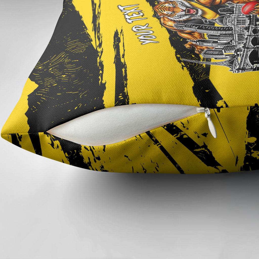 Personalised Richmond Tigers Football Pillow Cover Melbourne City Skyline Graphic Fierce Mascot Art