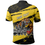 Personalised Richmond Tigers Football Polo Shirt Melbourne City Skyline Graphic Fierce Mascot Art