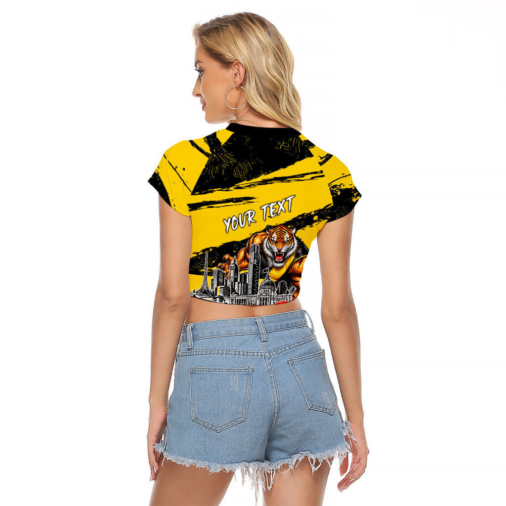 Personalised Richmond Tigers Football Raglan Cropped T Shirt Melbourne City Skyline Graphic Fierce Mascot Art