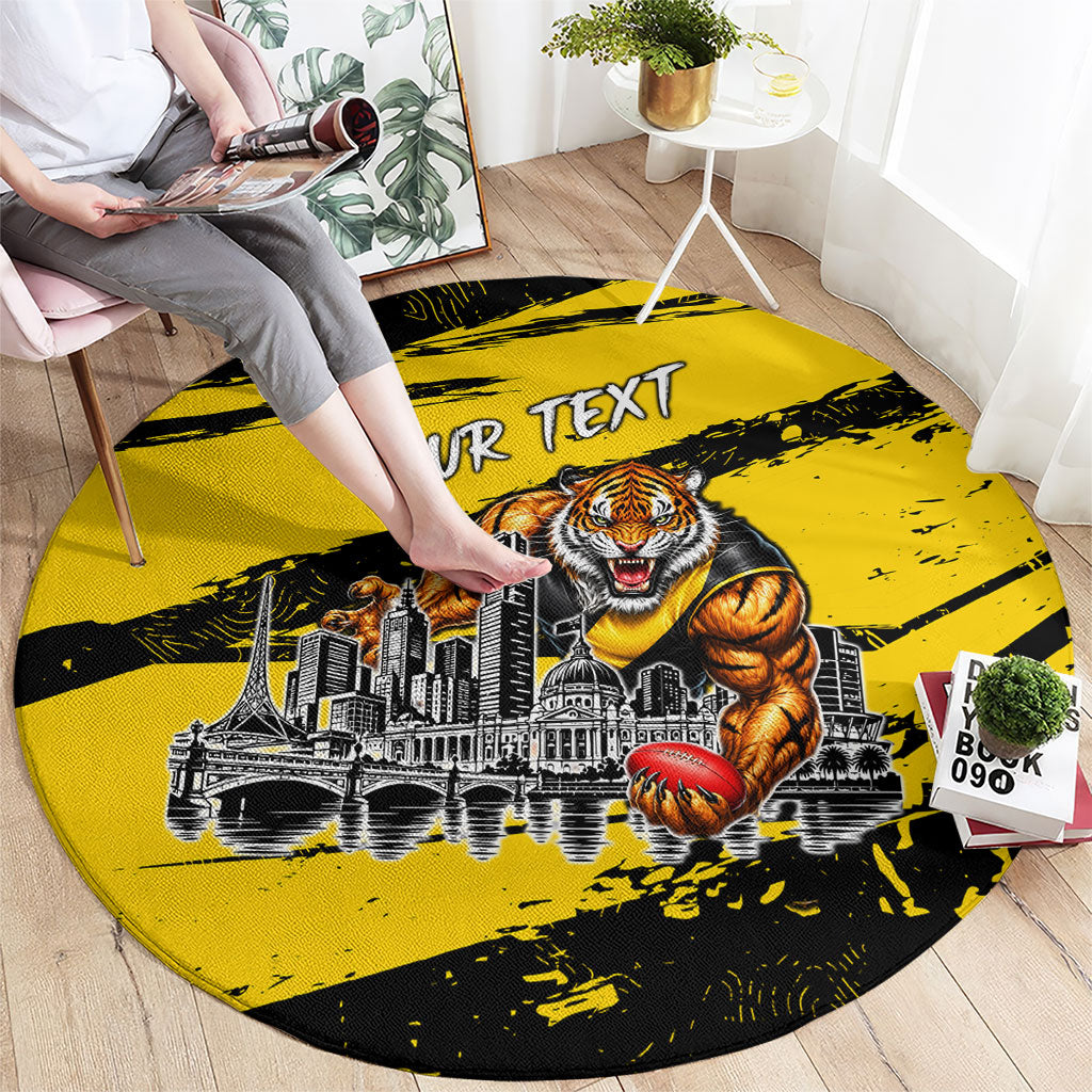 Personalised Richmond Tigers Football Round Carpet Melbourne City Skyline Graphic Fierce Mascot Art