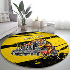 Personalised Richmond Tigers Football Round Carpet Melbourne City Skyline Graphic Fierce Mascot Art