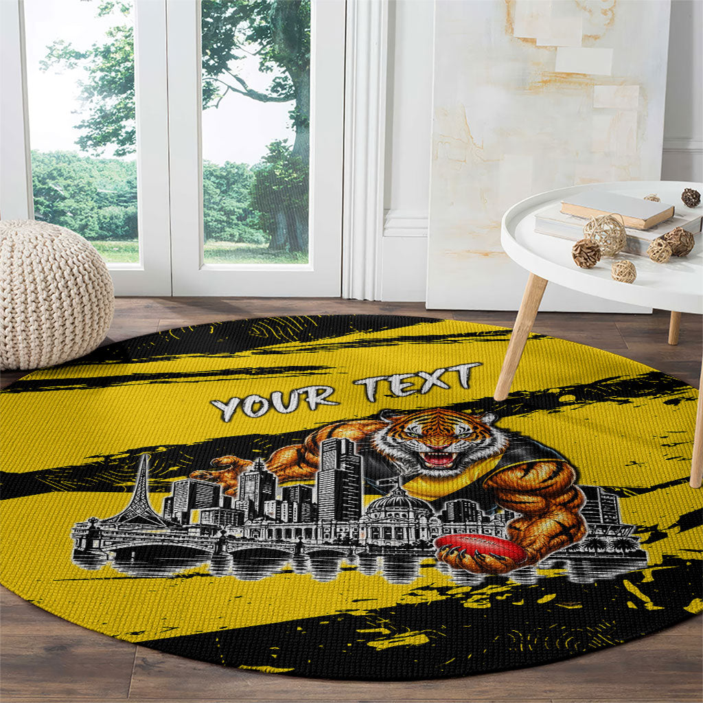 Personalised Richmond Tigers Football Round Carpet Melbourne City Skyline Graphic Fierce Mascot Art