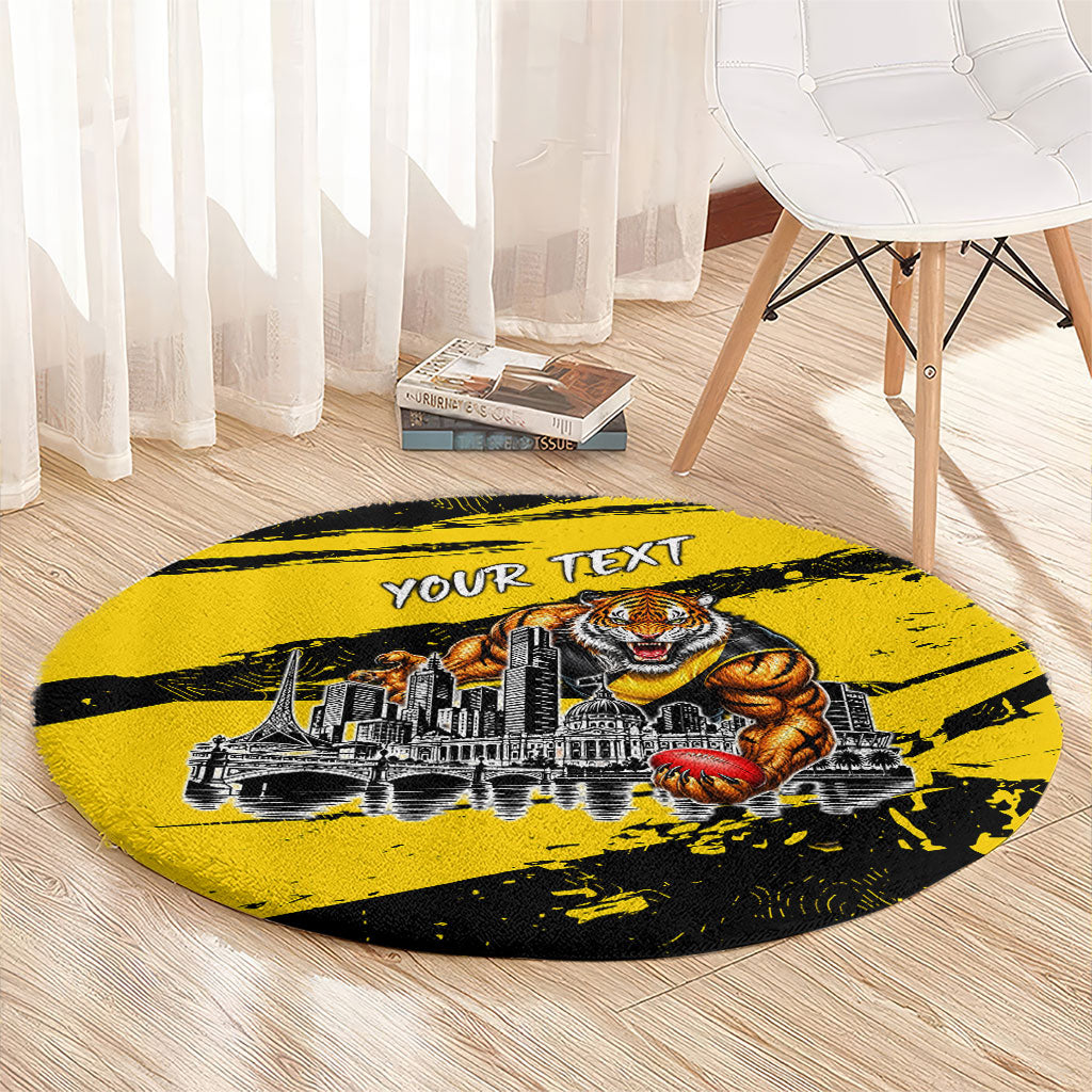 Personalised Richmond Tigers Football Round Carpet Melbourne City Skyline Graphic Fierce Mascot Art