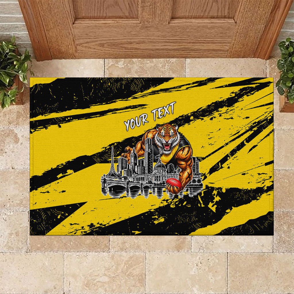 Personalised Richmond Tigers Football Rubber Doormat Melbourne City Skyline Graphic Fierce Mascot Art