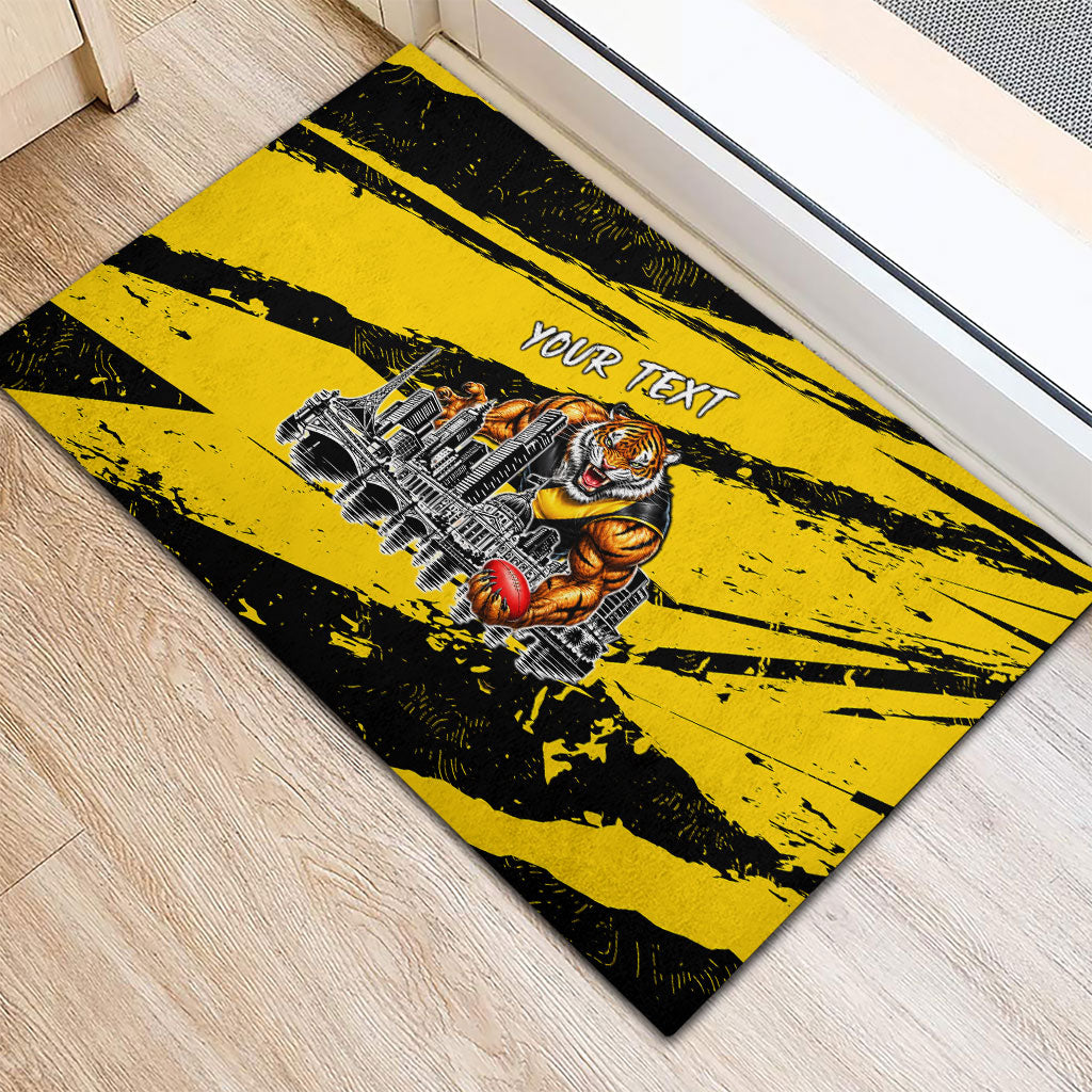 Personalised Richmond Tigers Football Rubber Doormat Melbourne City Skyline Graphic Fierce Mascot Art