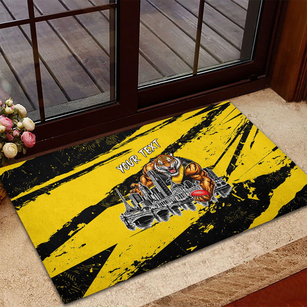 Personalised Richmond Tigers Football Rubber Doormat Melbourne City Skyline Graphic Fierce Mascot Art