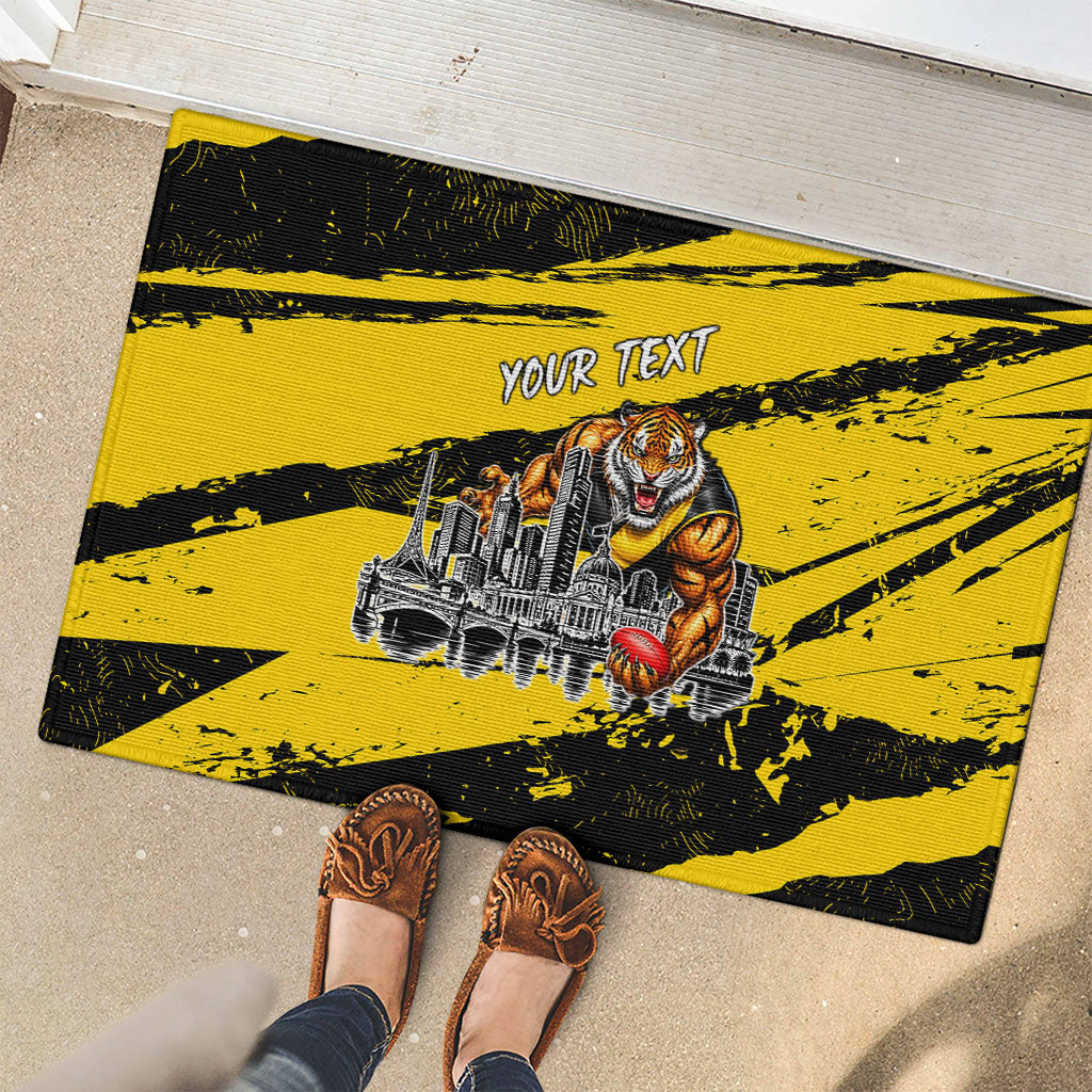 Personalised Richmond Tigers Football Rubber Doormat Melbourne City Skyline Graphic Fierce Mascot Art