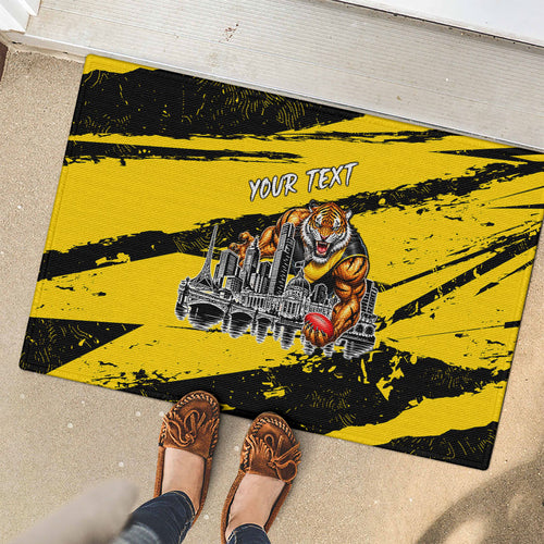 Personalised Richmond Tigers Football Rubber Doormat Melbourne City Skyline Graphic Fierce Mascot Art