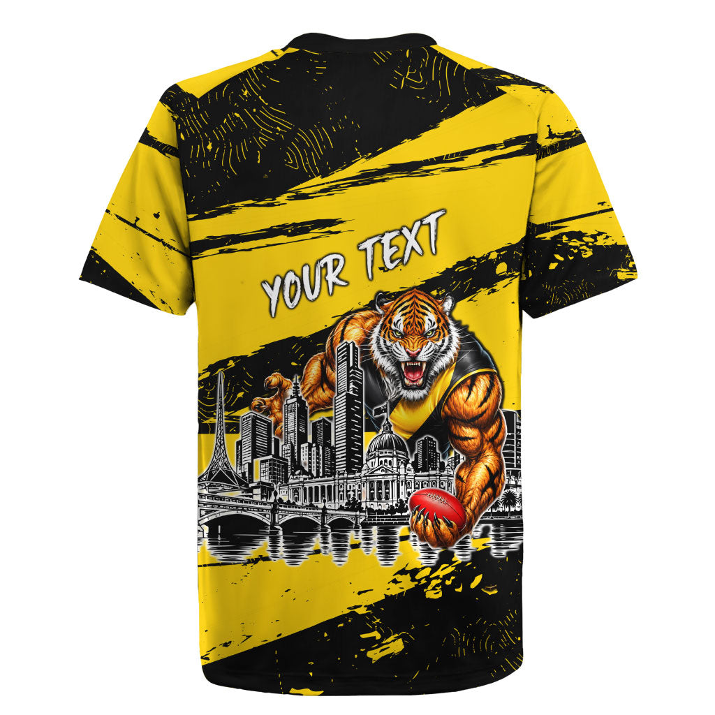 Personalised Richmond Tigers Football Rugby Jersey Melbourne City Skyline Graphic Fierce Mascot Art