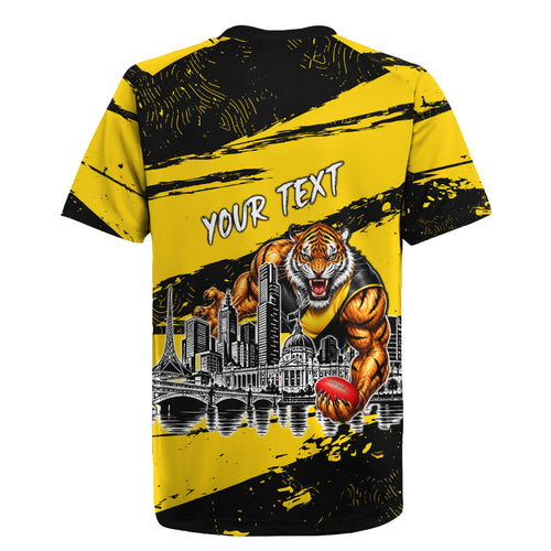 Personalised Richmond Tigers Football Rugby Jersey Melbourne City Skyline Graphic Fierce Mascot Art