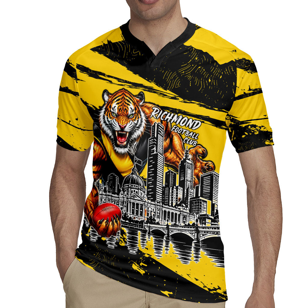 Personalised Richmond Tigers Football Rugby Jersey Melbourne City Skyline Graphic Fierce Mascot Art