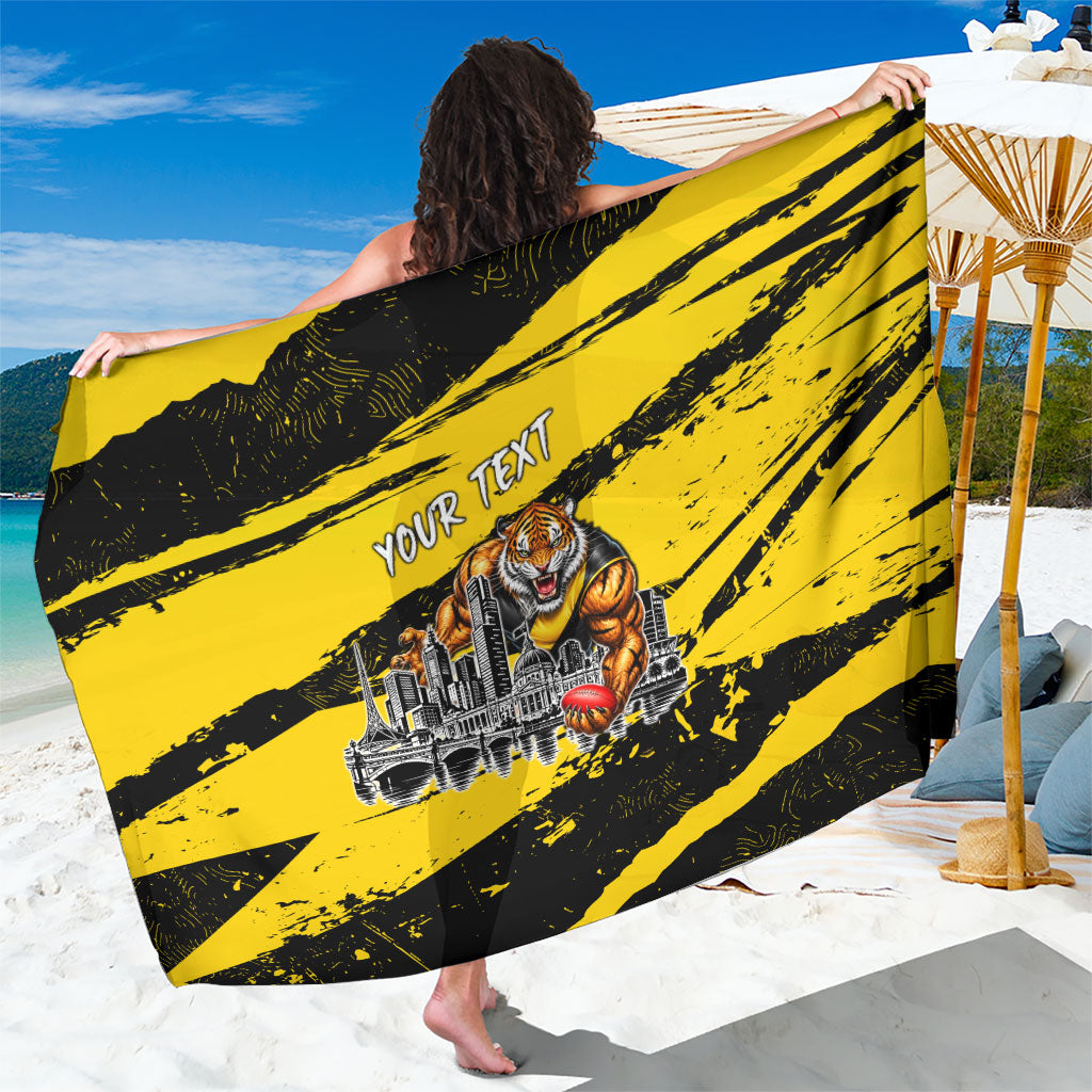 Personalised Richmond Tigers Football Sarong Melbourne City Skyline Graphic Fierce Mascot Art