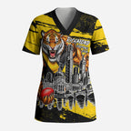 Personalised Richmond Tigers Football Scrub Top Melbourne City Skyline Graphic Fierce Mascot Art