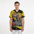 Personalised Richmond Tigers Football Scrub Top Melbourne City Skyline Graphic Fierce Mascot Art