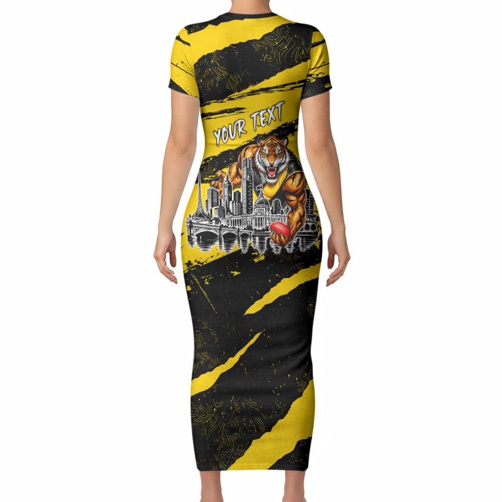 Personalised Richmond Tigers Football Short Sleeve Bodycon Dress Melbourne City Skyline Graphic Fierce Mascot Art