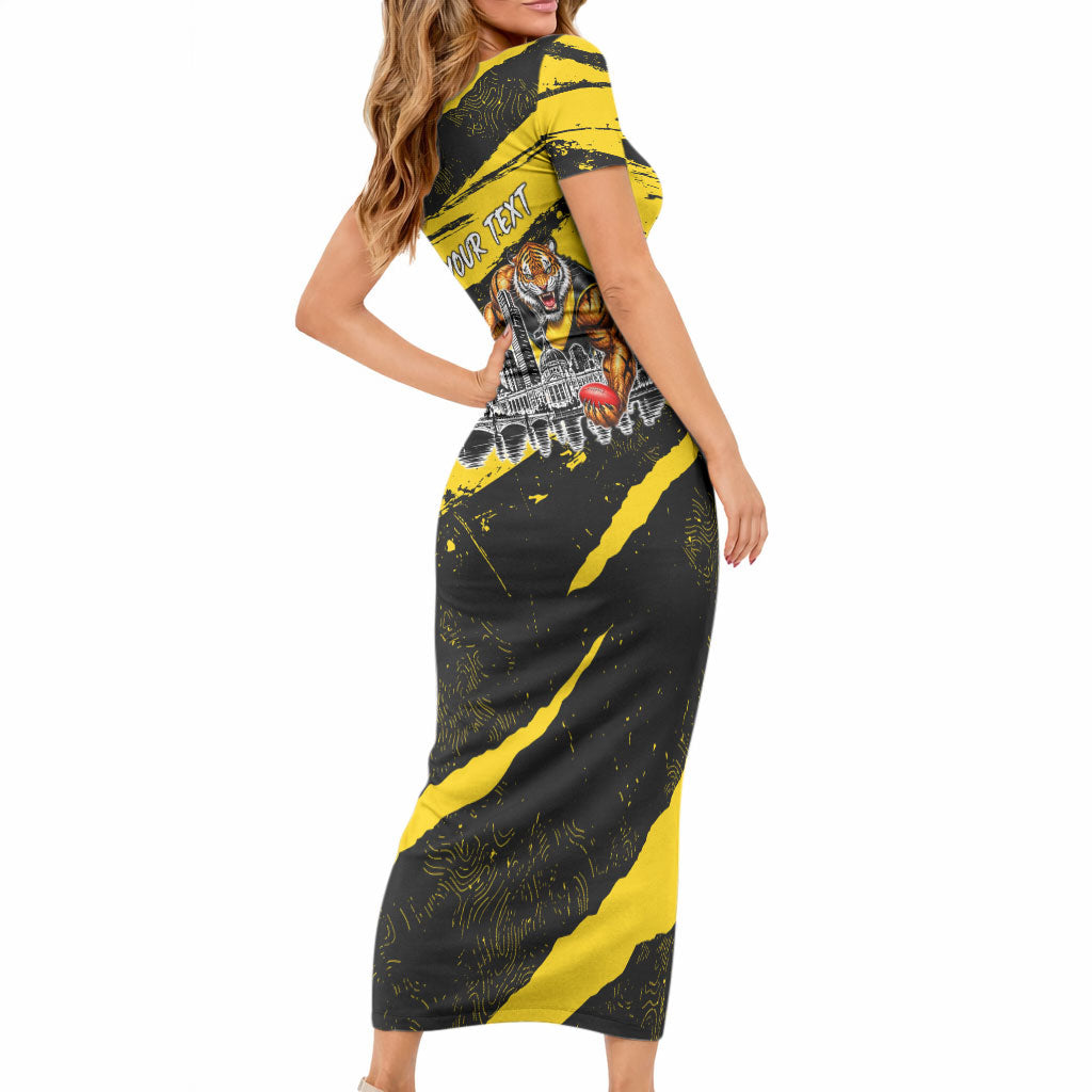 Personalised Richmond Tigers Football Short Sleeve Bodycon Dress Melbourne City Skyline Graphic Fierce Mascot Art