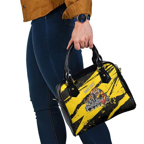 Personalised Richmond Tigers Football Shoulder Handbag Melbourne City Skyline Graphic Fierce Mascot Art