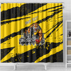 Personalised Richmond Tigers Football Shower Curtain Melbourne City Skyline Graphic Fierce Mascot Art