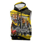 Personalised Richmond Tigers Football Sleeveless Hoodie Melbourne City Skyline Graphic Fierce Mascot Art