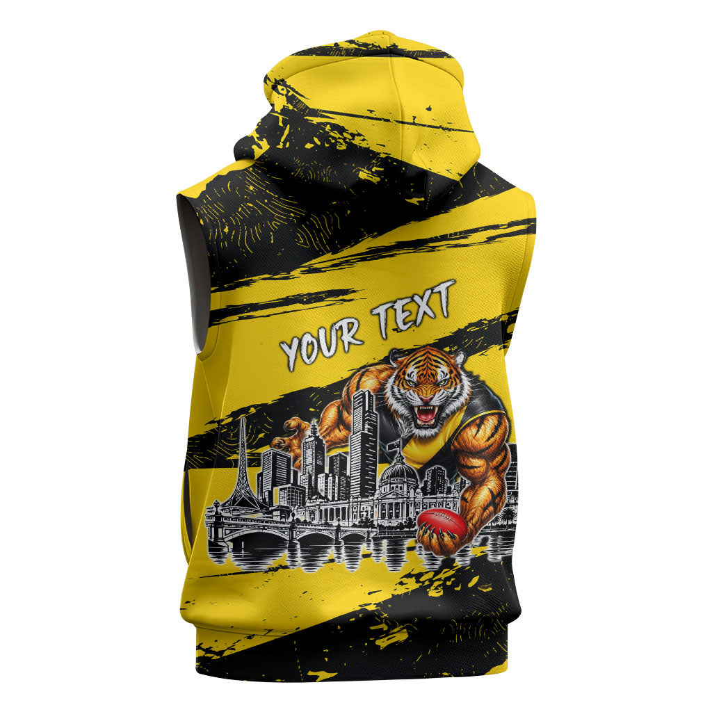 Personalised Richmond Tigers Football Sleeveless Hoodie Melbourne City Skyline Graphic Fierce Mascot Art