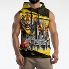 Personalised Richmond Tigers Football Sleeveless Hoodie Melbourne City Skyline Graphic Fierce Mascot Art