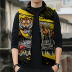 Personalised Richmond Tigers Football Sleeveless Puffer Jacket Melbourne City Skyline Graphic Fierce Mascot Art
