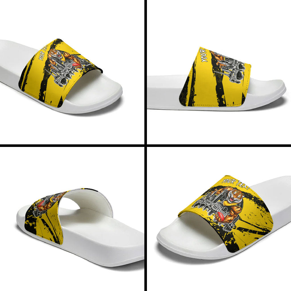 Personalised Richmond Tigers Football Slide Sandals Melbourne City Skyline Graphic Fierce Mascot Art