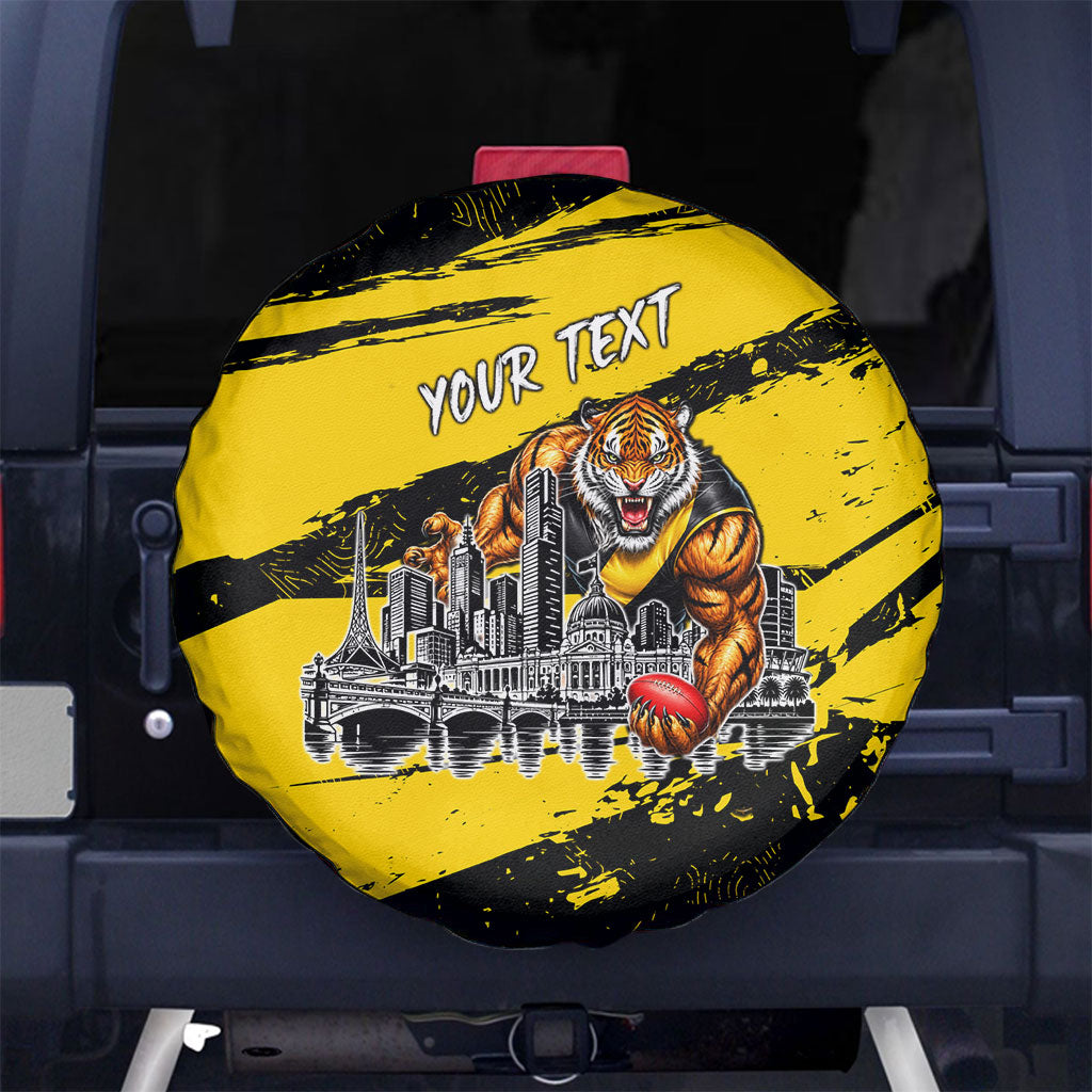Personalised Richmond Tigers Football Spare Tire Cover Melbourne City Skyline Graphic Fierce Mascot Art