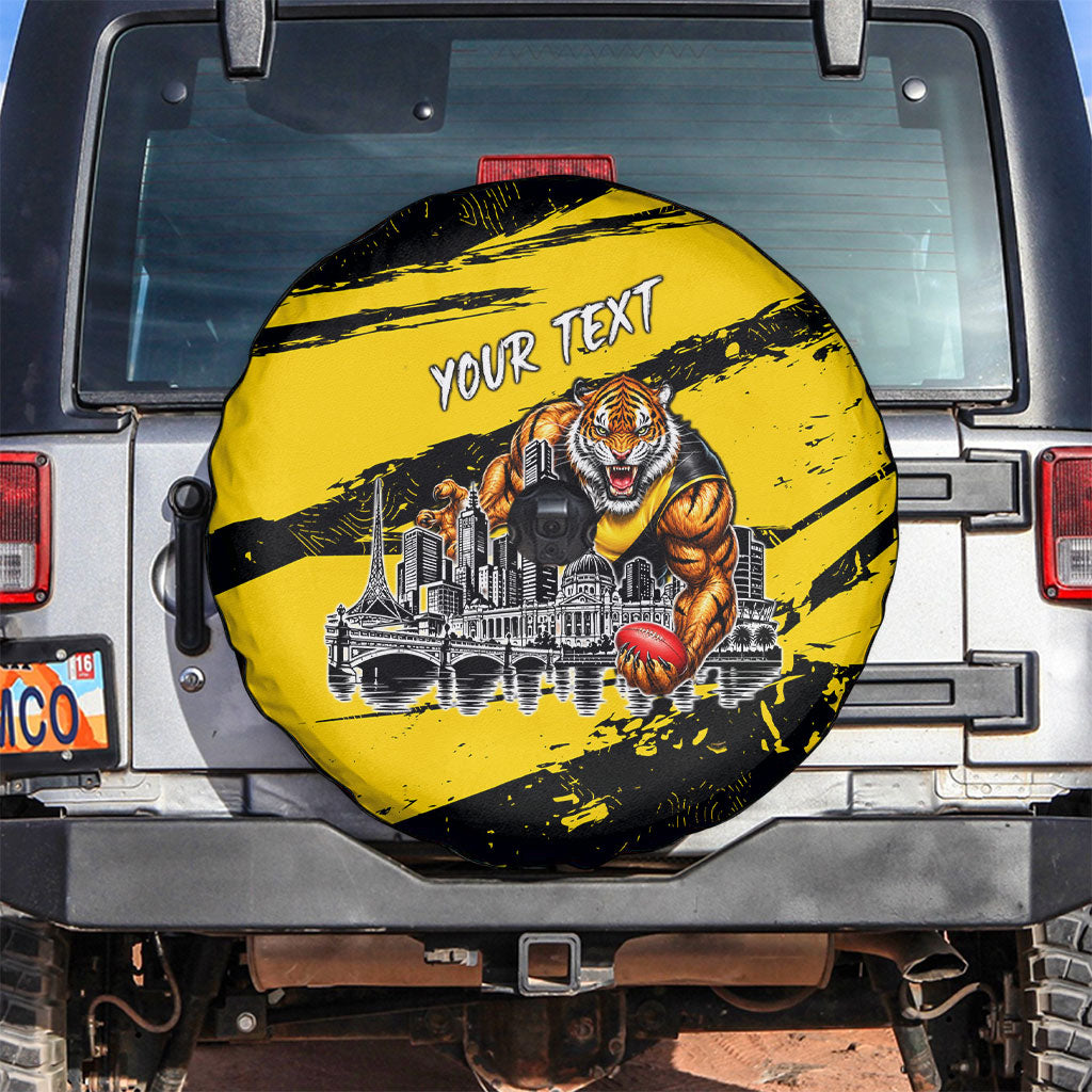 Personalised Richmond Tigers Football Spare Tire Cover Melbourne City Skyline Graphic Fierce Mascot Art